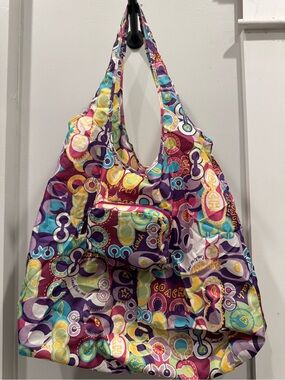 Coach Poppy Glam Signature C Print Packable Tote in a Colorful Multicolor Print